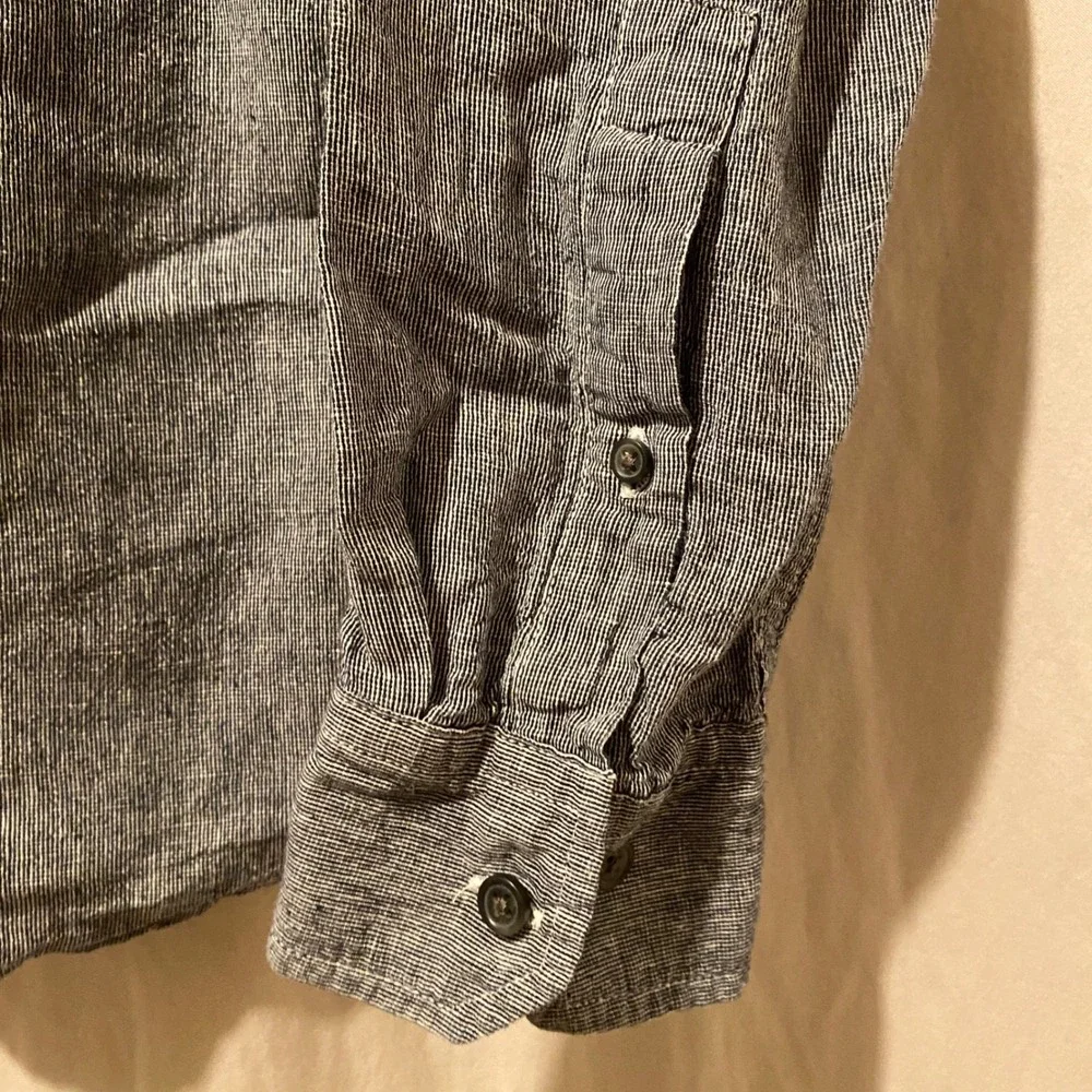Banana Republic Mens Untucked Fit Linen Button Down Shirt Blue Micro Stripe M